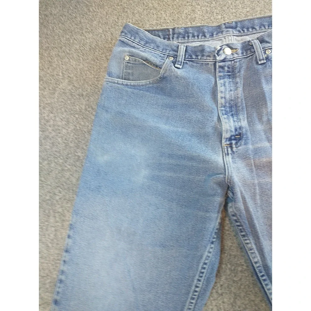 Wrangler 9760WDR Mens Light Wash Straight Leg Denim Jeans Blue 34x33 Distressed